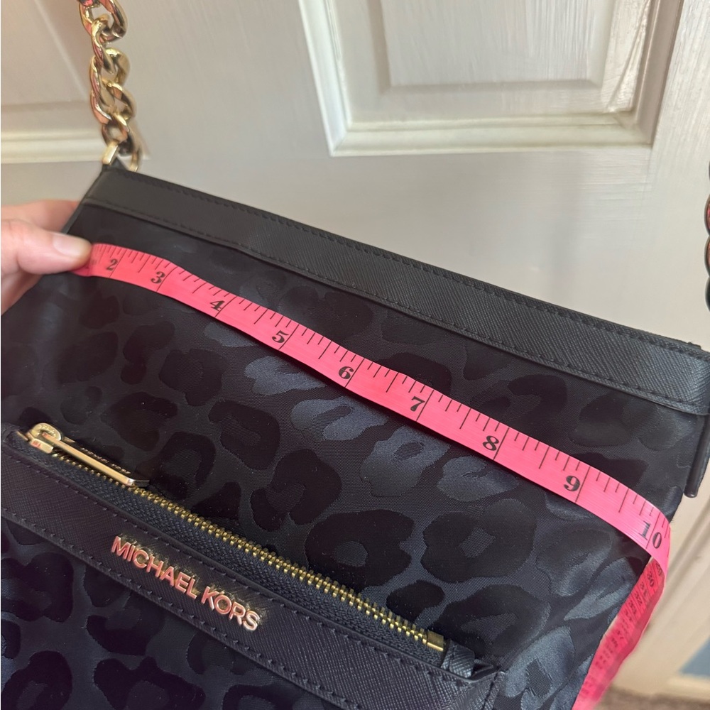 Michael Kors Morgan Leopard Nylon & Leather Medium Messenger Crossbody Bag - Picture 14 of 17